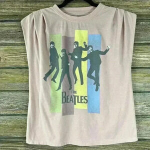 Beatles Pink Pastel Ruched Cap Sleeve Cotton Polyester Tshirt Size Small